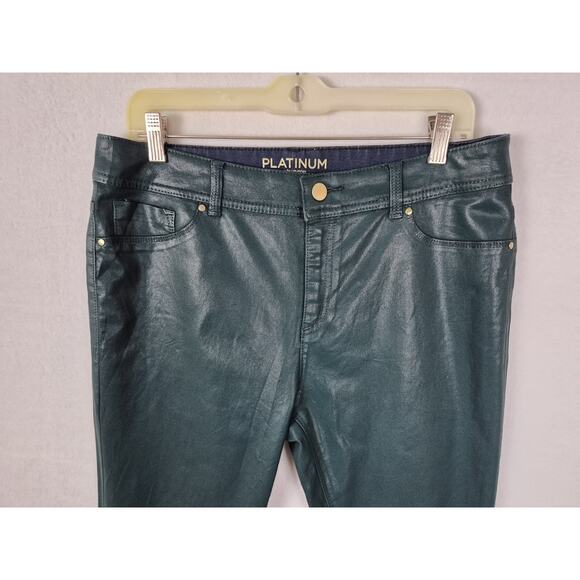 Chico’s Platinum Coated Jeans Size 1.5 Metallic Green Skinny Stretch Pants - Picture 2 of 10